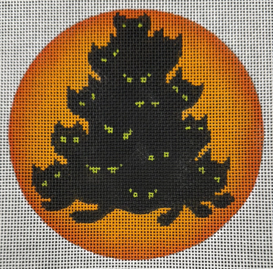 Black Cat Halloween Tree Round Ornament