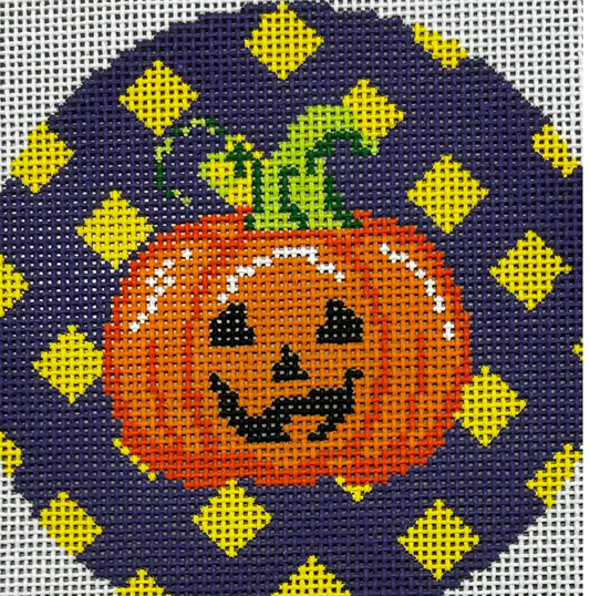 Pumpkin on Purple and Yellow Check