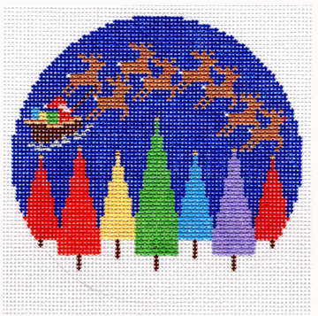 Rainbow Trees with Santa Round