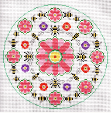 Flowers and Bees Round Pillow