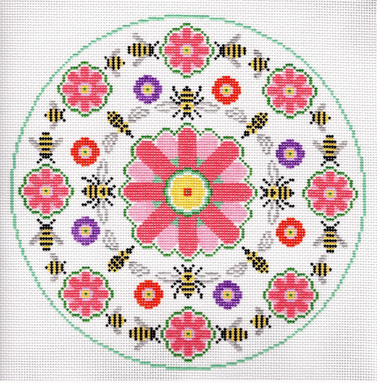 Flowers and Bees Round Pillow