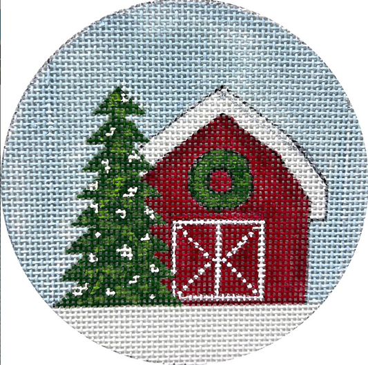 Christmas Snowy Barn Round