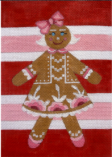 Gingerbread Woman on Pink/Red Stripes