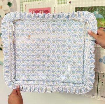 Blue Scallop Floral Hydrangea Ruffle Carryall Project Bag