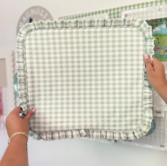 Sage Green Gingham Ruffle Carryall Project Bag