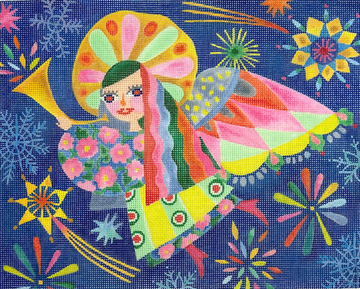 Cheerful Angel with Horn on Starry Sky (Trunk Show)