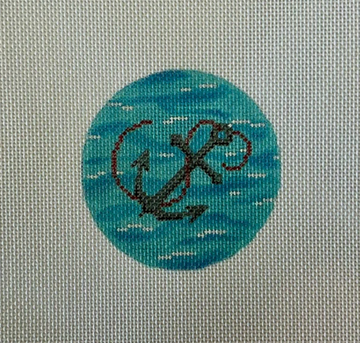 3" Round - Grey Anchor with Rope on Ocean (Trunk Show)