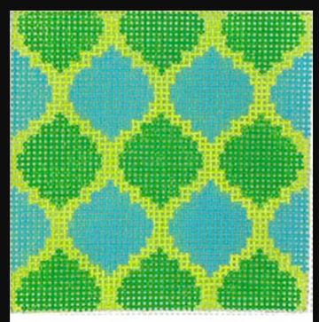 3" Square Insert - Quatrefoils - Kelly & Aqua on Lime (Trunk Show)