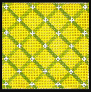 3" Square Insert - Criss Cross Grid - Lime on Yellow (Trunk Show)