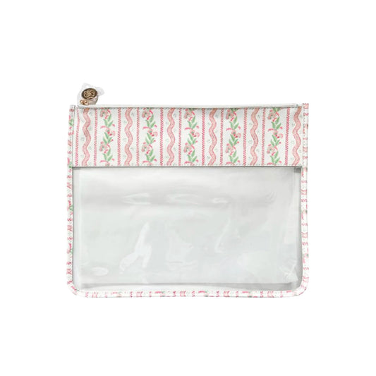 Large Pink Emma Stripe Clear Zip Pouch
