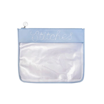 Large Light Blue Stitches Clear Zip Pouch