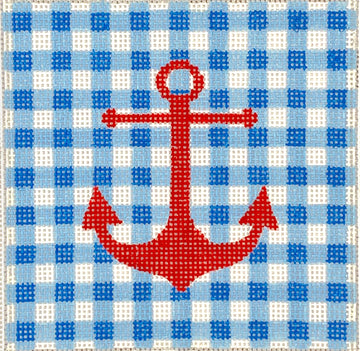 4" Square Insert - Red Anchor on Blue Gingham (Trunk Show)